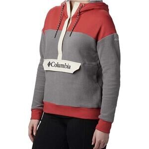 Columbia Women's Exploration Fleece Anorak Hoodie Half Snap Red Gray Size Medium